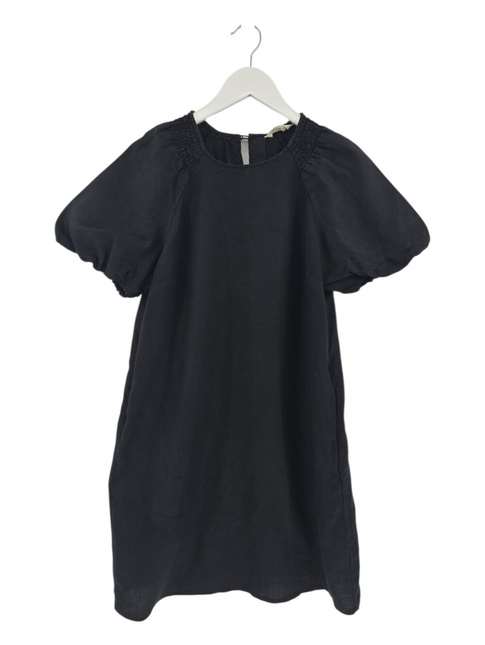 Boden 100% Linen Dress Size *Med *10/12 Black Relaxed Fit Puffed Sleeve Pockets
